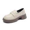 Brand Women's Single Shoes Leather Medium Heel Platform Bottom Round Toe Solid Color Loafers