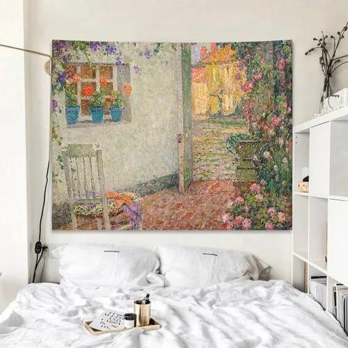 Rose Garden Pattern Oil Painting Style Hanging Cloth Home Wall Decoration Tapestry Bedroom Living Room Tapestry