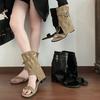 Versatile One-word with Short Boots Retro Open-toed Cool Boots Women's Summer Fashion Temperament Western Trousers Boots Wedges Sandals