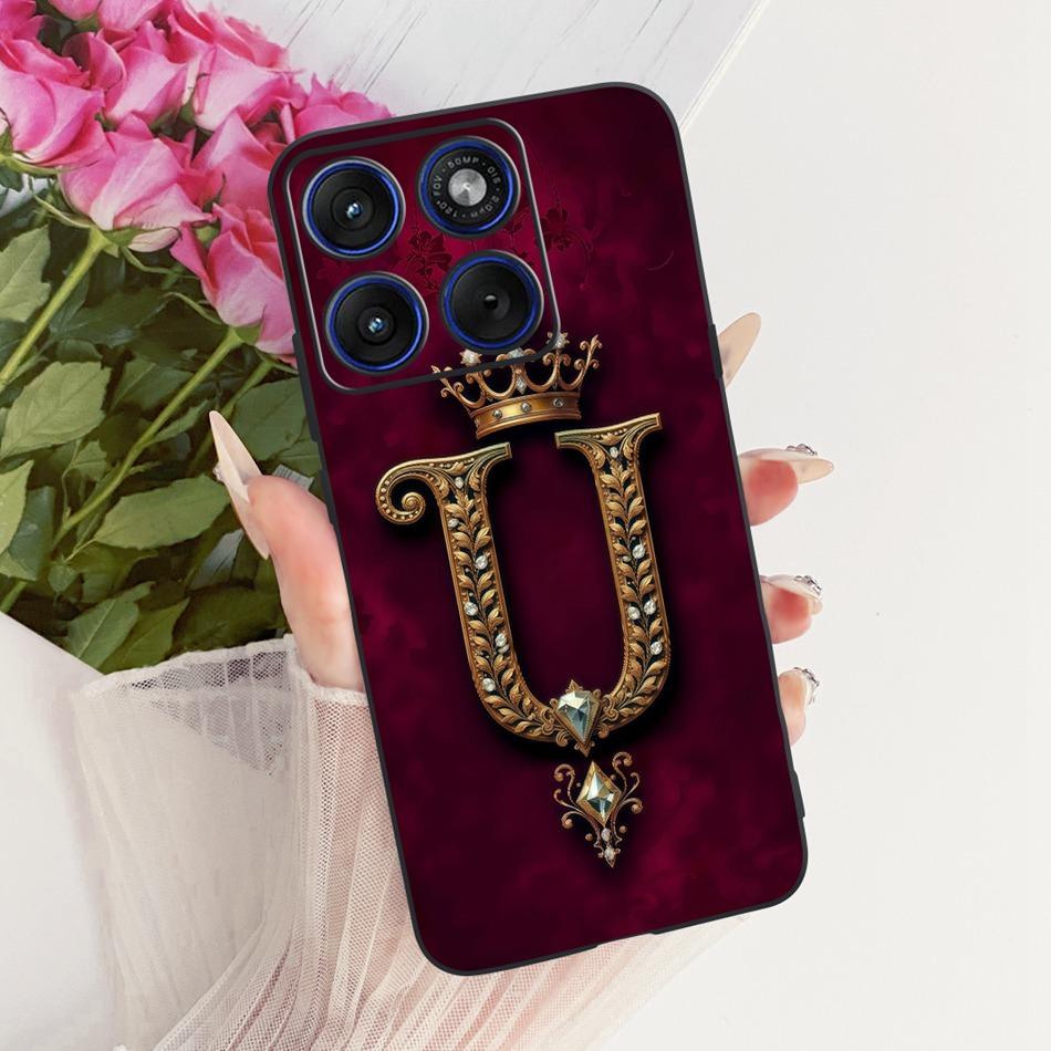For Motorola Edge 70 Royal Crown Initial Letter Couple Phone Case For Motorola Moto X70 Air Edge70 Black Silicon Soft Bumpers