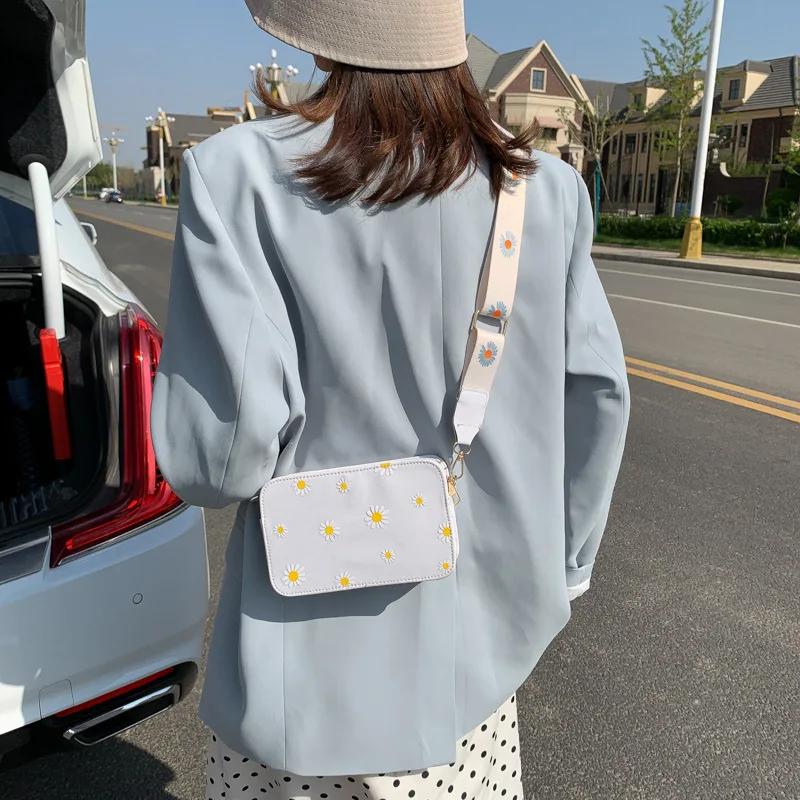 Модная женская сумка, сумка через плечо с ромашковым узором, маленькая квадратная сумка с принтом, классическая элегантная сумка через плечо, сумка через плечо