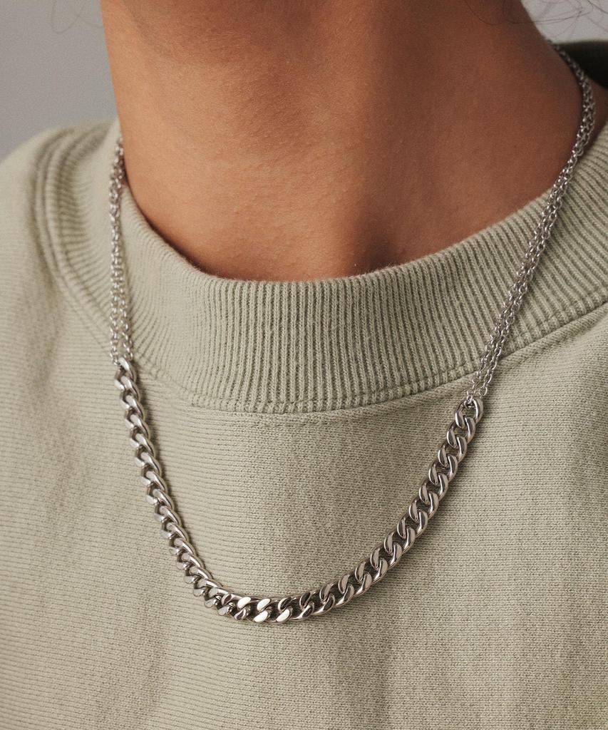 Ожерелье из хирургической нержавеющей стали с двойной цепочкой, совместимое с аллергией на металл Sene CN210021 [CENE] [серебро] для женщин