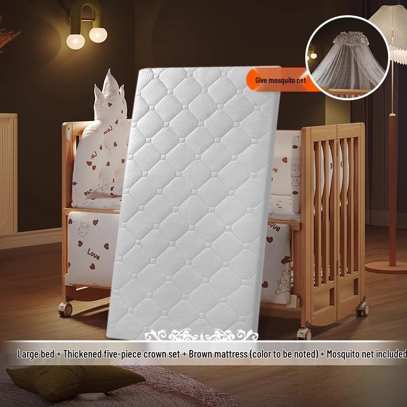 Movable Solid Wood Foldable Baby Crib, Unpainted, Multifunctional Newborn Bed
