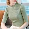 Футболка с рукавом до локтя для женщин, полувысокая горловина, новинка ранней осени, женский топ, футболка-основа с воротником средней высоты для женщин