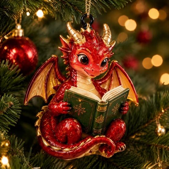 Фантастическое украшение-дракон для дома, книжный орнамент, книжные драконы, рождественское подвесное украшение, праздничное украшение, украшение для камина, акриловый готический кулон,