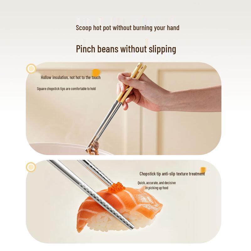 Bear 316L Stainless Steel Household Chopsticks - 5 Pairs