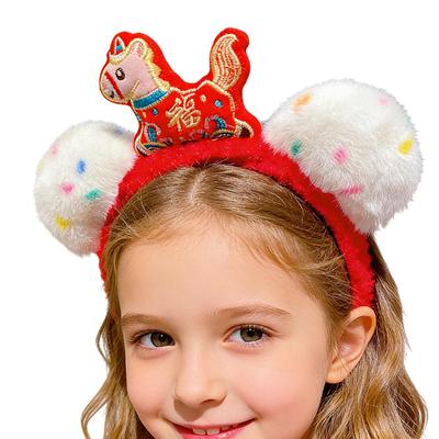 Новогодняя повязка на голову 2026 Лунный Новый год Головной убор в виде головы лошади Декоративный праздничный обруч для волос для мальчиков, девочек, студентов, посетителей фестиваля