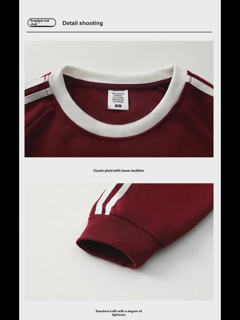 Полосатый свитер в стиле американского ретро-колледжа: Свободный крой, круглый вырез, длинный рукав, толстовка