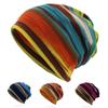Rainbow Striped Beanies Cap Soft Thin Knitted Outdoor Warm Skullies Pullover Hat Dual-use Women Casual Bonnet