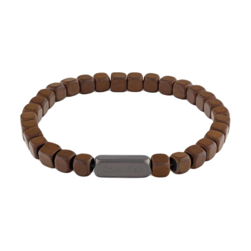Calvin Klein True Me Series Simple Classic Beads Stainless Steel Hematite Bracelet Same Style for Men and Women Couples 3510006159-Gray&Brown F