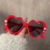 Classic Pearl Heart Childrens Sunglasse For Girls Red Plastic Pink Mirror Glasses Vintage Anti-Reflective Sun Glasses Uv400