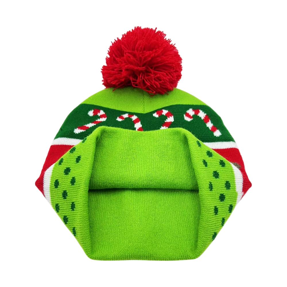 Christmas LED Knit Beanie Hat with Festive Candy Gingerbread Pattern for Winter Night Walk OEM Factory USB LED Knit Beanie Hat