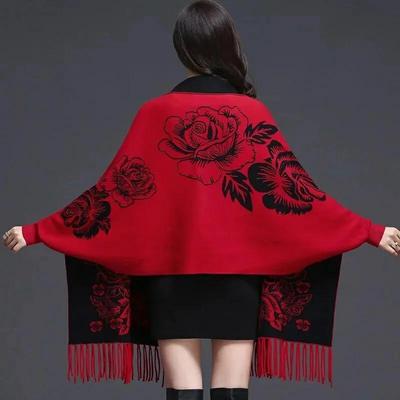 Шаль женская осенне-зимняя куртка в стиле накидки средней длины с кисточками жаккардовый вязаный кардиган утолщенная верхняя одежда из искусственного кашемира для двух видов одежды