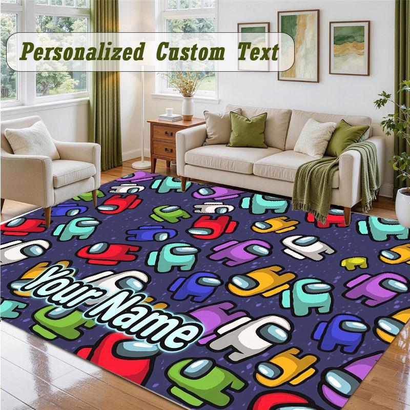 Crystal Velvet Square Rug Custom NameAmong Us Pattern Non Slip Home Floor Decor Rug