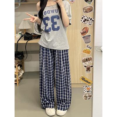 Повседневные брюки в клетку для женщин, летние, новые, с высокой талией, прямые, свободные, с драпировкой, широкие, универсальные брюки