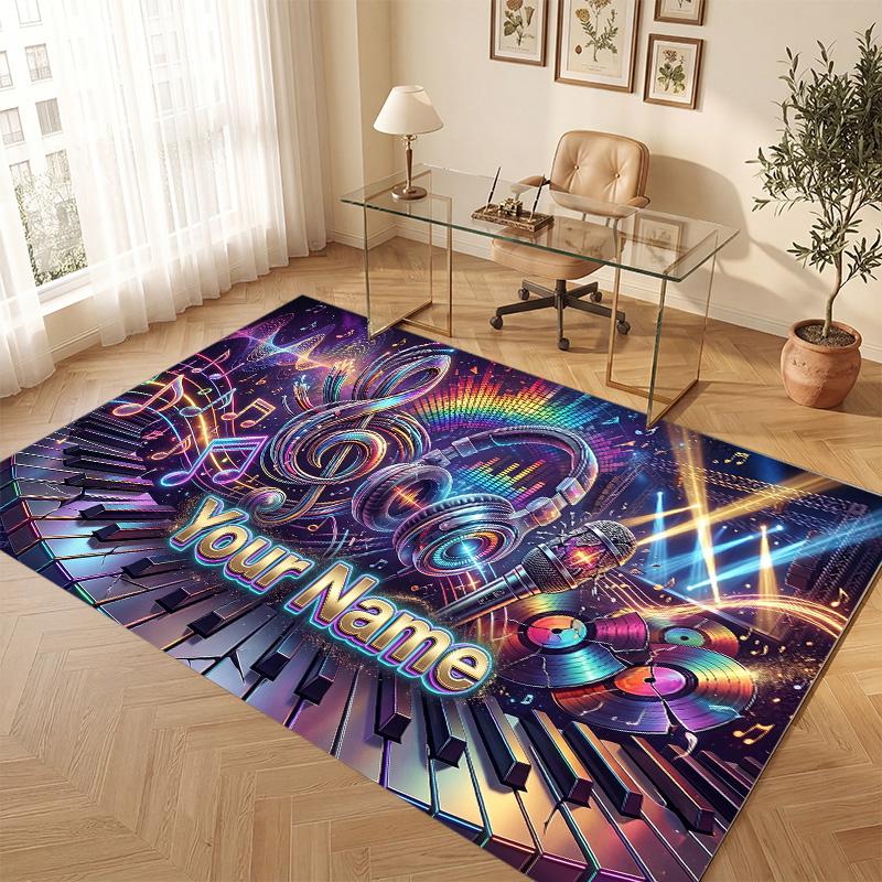 Music Theme Soft Crystal Velvet Rug Custom Name & Text Print Non Slip Floor Rug for Bedroom Living Room