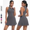 Naked New Tight Fitting Slimming Yoga Sports Jumpsuit Tennis Skirt Women'S Outdoor Running Fitness Suit Lapel Dress Women
