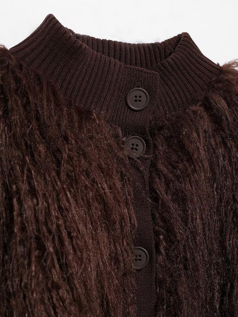 2024 Зимняя женская мода Европейский и американский стиль Вязаный кардиган из искусственного меха