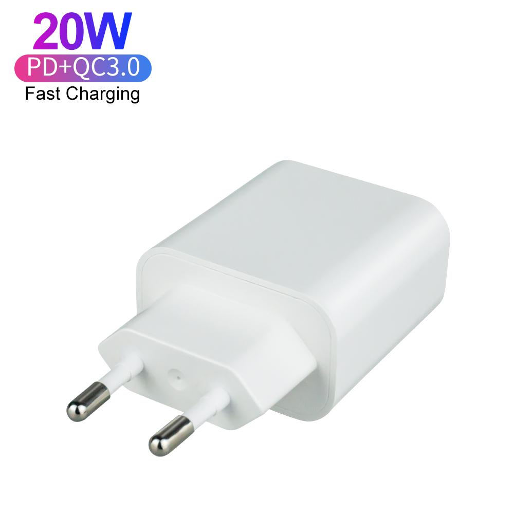 Сертифицированное Быстрое Зарядное Устройство PD 20W QC3.0 Адаптер Питания USB-C для Путешествий Двухпортовое Зарядное Устройство для IPhone Android