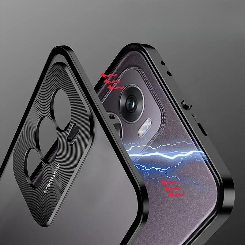 Ударопрочный чехол для телефона OPPO Reno 12 Pro, алюминиевый сплав, металлический каркас, матовая прозрачная акриловая задняя крышка для Reno 12Pro