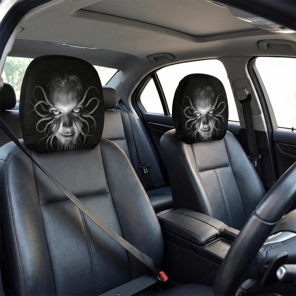 2PCS Oil-Proof Ghost Car Pillowcase Stain-Proof Seat Headrest Protectors Car Interior
