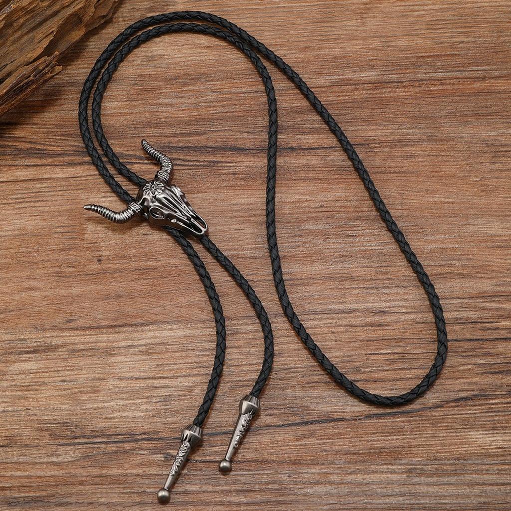 Vintage Western Cowboy Bolo Tie Horn Necktie Punk Necklace Costume Accessory Bolo Tie Western