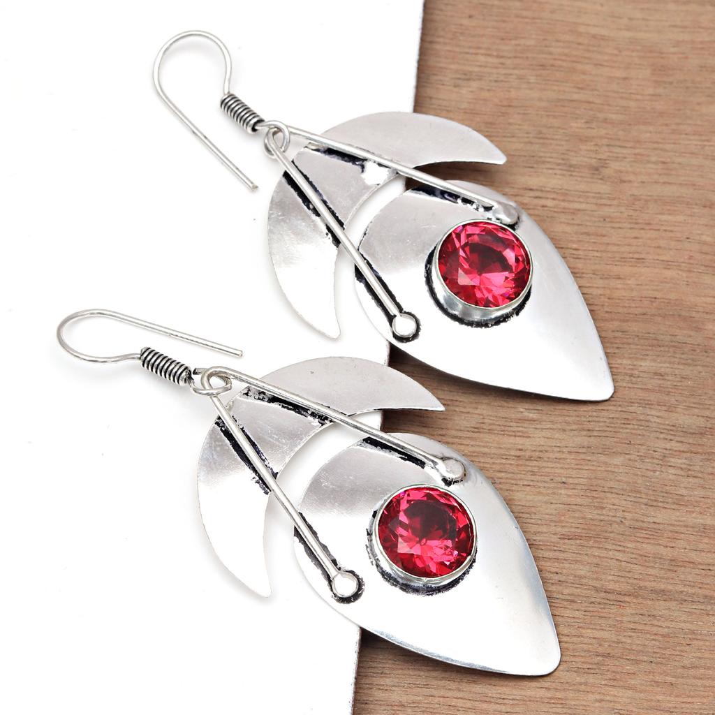 925 Mozambique Silver Sterling Garnet Earring Gemstone Jewelry Handmade