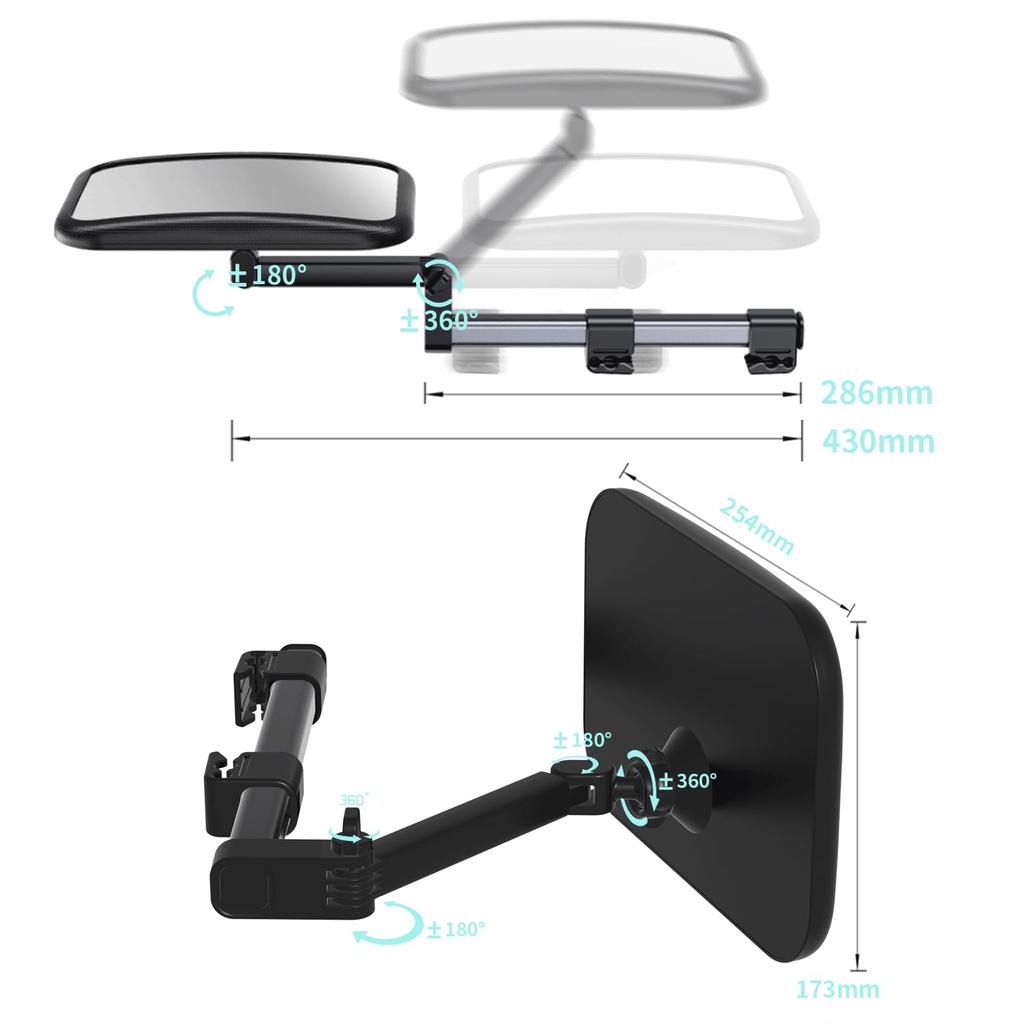 JISHSHAY Car Baby Insight Mirror Детское зеркало Car x Детское зеркало для сиденья Зеркало для автомобиля Детское зеркало на заднем сиденье с фиксированным кронштейном и подвижной рукояткой Большое