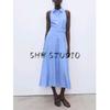 Autumn New Product Women clothes Minimalist Style Lapel Sleeveless Linen Blend Commuting Shirts Dress 17062908