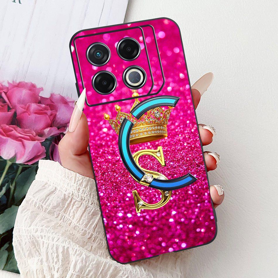 Для Infinix GT 20 Pro 2024 Новый модный чехол для телефона с короной и первой буквой Для Infinix GT20 Pro 5G X6871 Черный силиконовый мягкий чехол