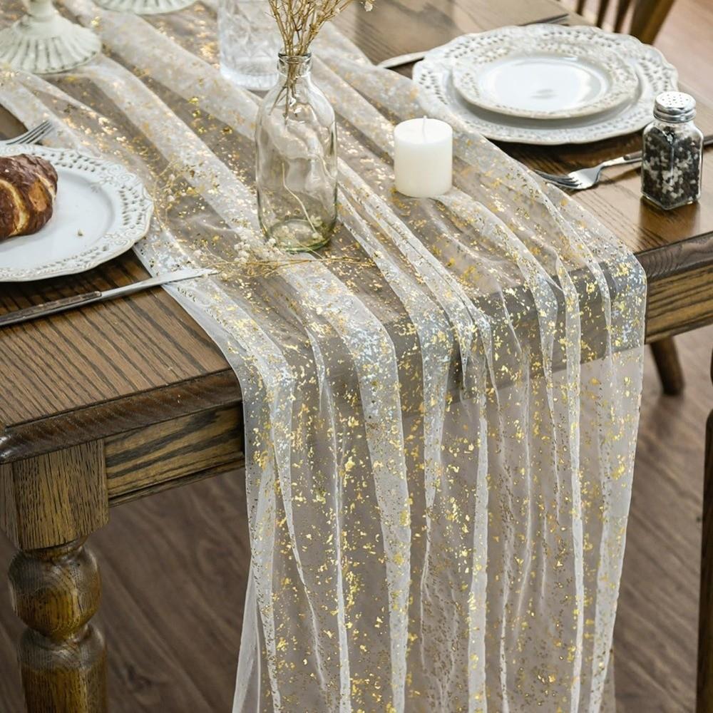 European Style Mesh Birthday Table Runner Elegant Sequin Table Decoration Christmas Celebration