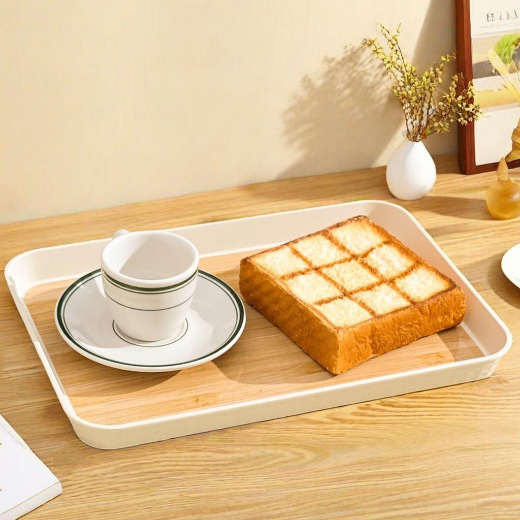 Wood Grain Storage Tray Multi-functional Rectangular Plastic Food Serving Tray Snack Dessert Tray Kitchen Living Room Tea Tray