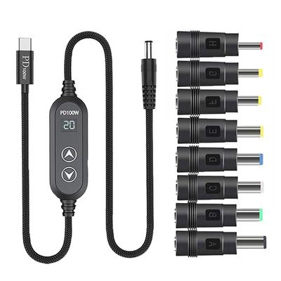 Кабель питания USB C с 8 адаптерами 100 Вт Высочайшая эффективность Переменный источник питания DC5.5 Кабель для зарядки Type C 120 см