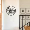 1pc Our Happy Place Metal Wall Sign – Elegant Outdoor Plaque, Stylish Metal Wall Hanging Art for Home Decor, Charming Wall Sign
