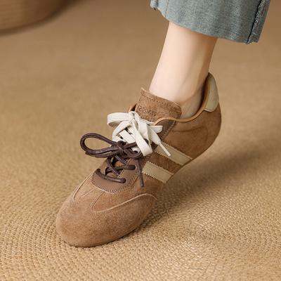 Модные женские кроссовки 2025 Новые Натуральная кожа Женские Туфли для моральной подготовки Повседневные Весенние Туфли на плоской подошве Женские На шнуровке С круглым носком Туфли-лодочки