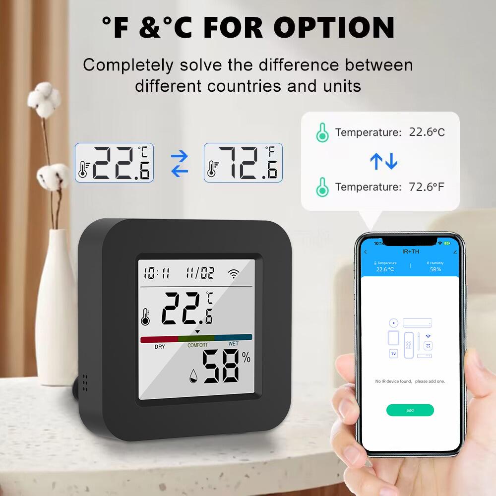 3 In 1 IR Remote Control with Smart Temperature Humidity Monitor LCD Screen WiFi BT Dual Mode