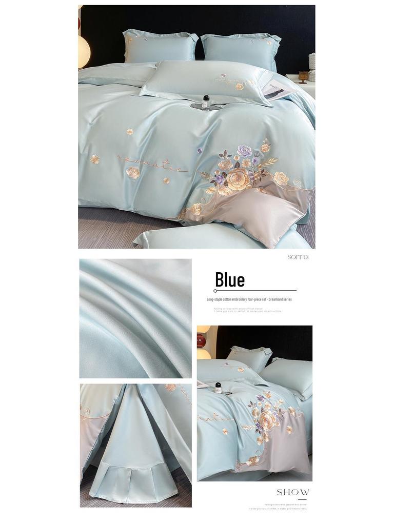Роскошный вышитый комплект постельного белья из длинноволокнистого хлопка - Серия "Мечта" (4 шт)