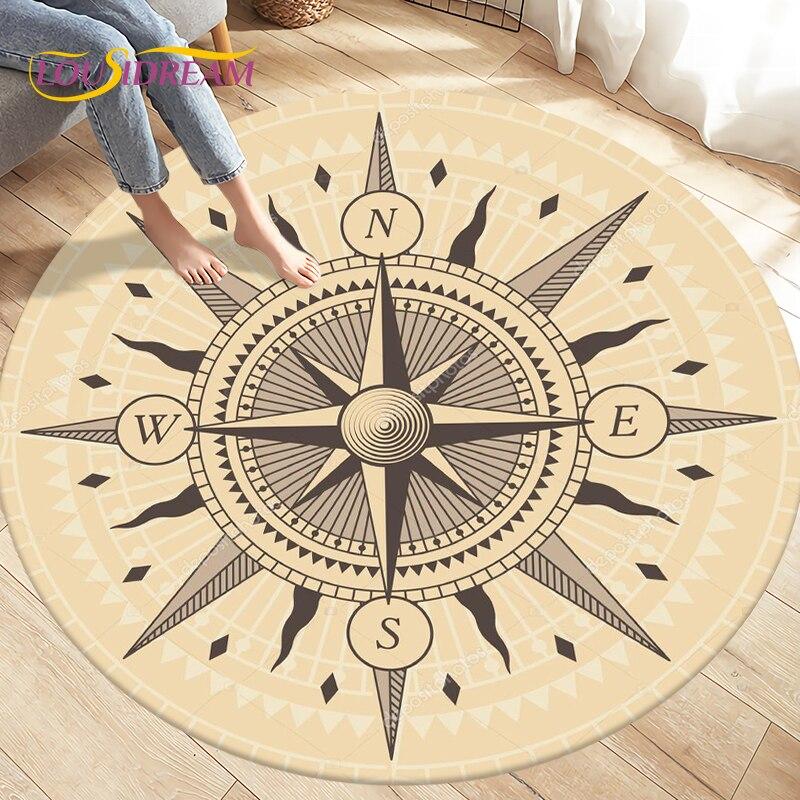 Круглый коврик с компасом, коврик в стиле ретро Британского флота «Новый мир», ковры для гостиной, спальни, нескользящие коврики для детских игр
