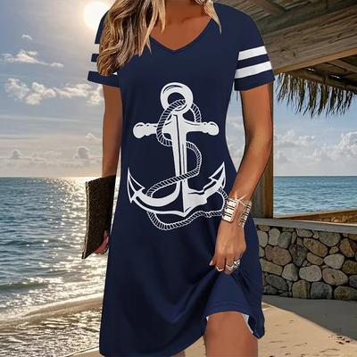 Летняя мода женские V-образный вырез короткий рукав простые принтованные платья сексуальные короткие юбки платья