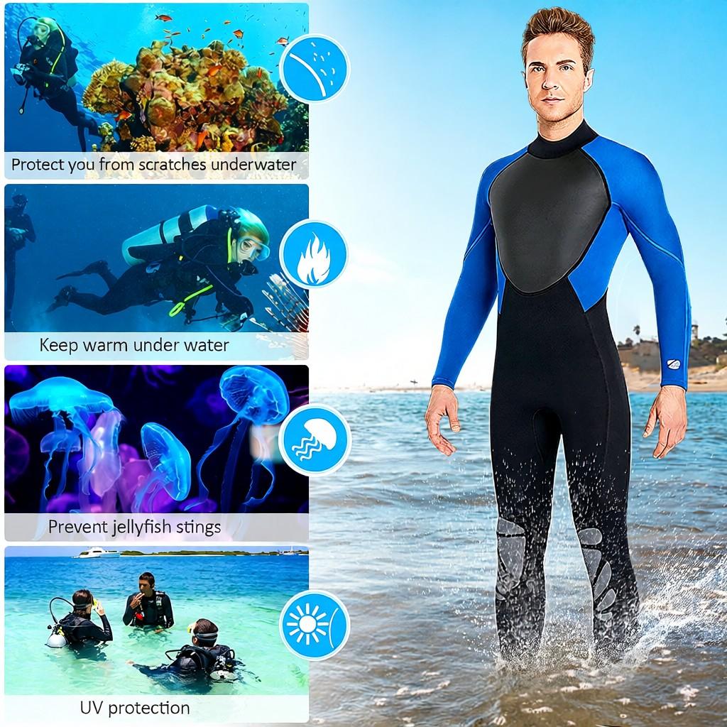 3mm Men Neoprene Wetsuit Full Body Diving Suit for Snorkeling Scuba Surfing