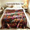 Elephant Theme Soft Blanket Personalized Custom Name Text Print Warm Blanket Home Sofa Bedroom Decor