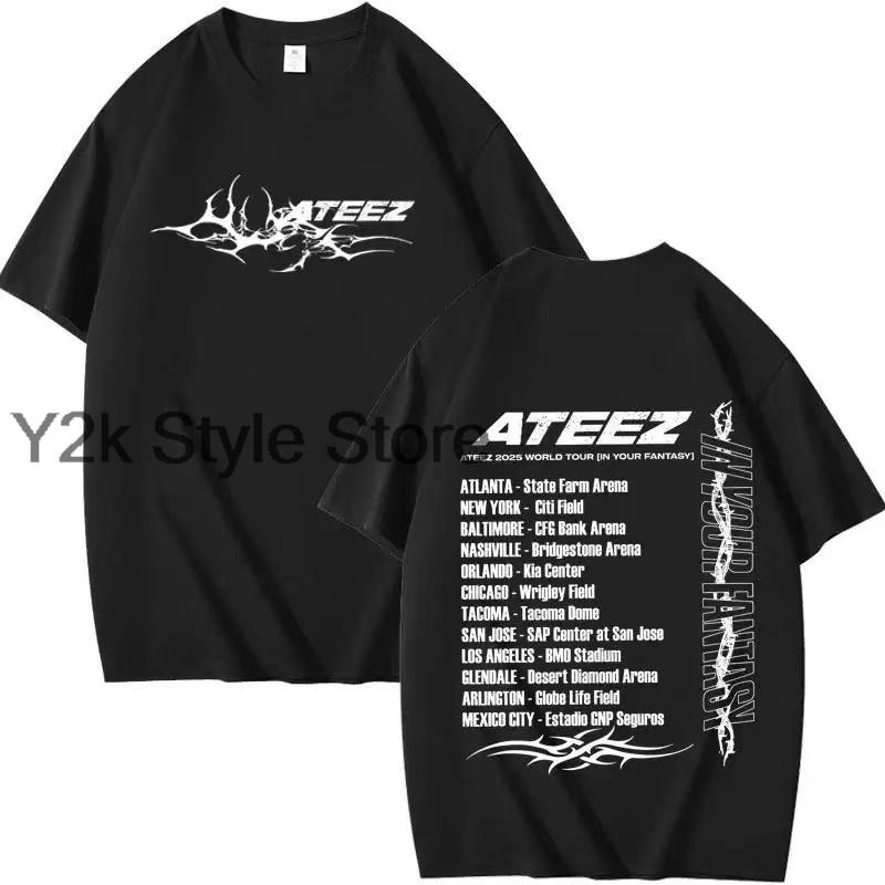 Ateez album 2025 The World tour 100Cotton In Your Fantasy Fan support Print Tshirt Women Unisex Clothes Y2K Short Sleeve Tee Tops