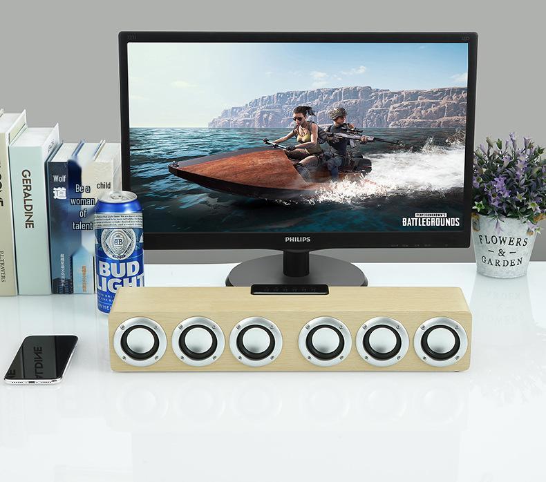 Деревянная беспроводная Bluetooth-колонка M1 для настольного компьютера с 6 динамиками и поддержкой U-диска