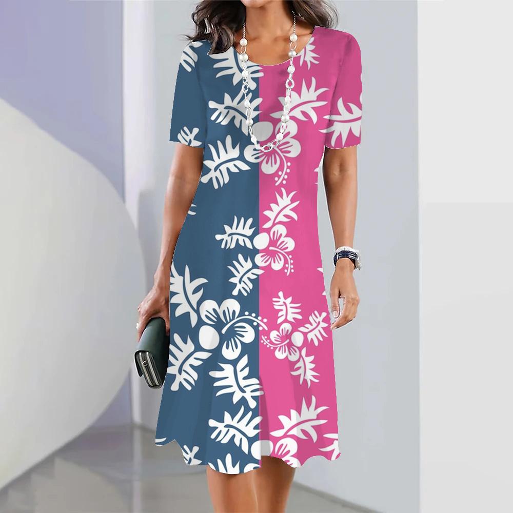 Holiday Leisure Short-sleeved Floral Printed Hawaiian Fashion Loose Swing Skirt Party Women's Sexy Bohemian Dress