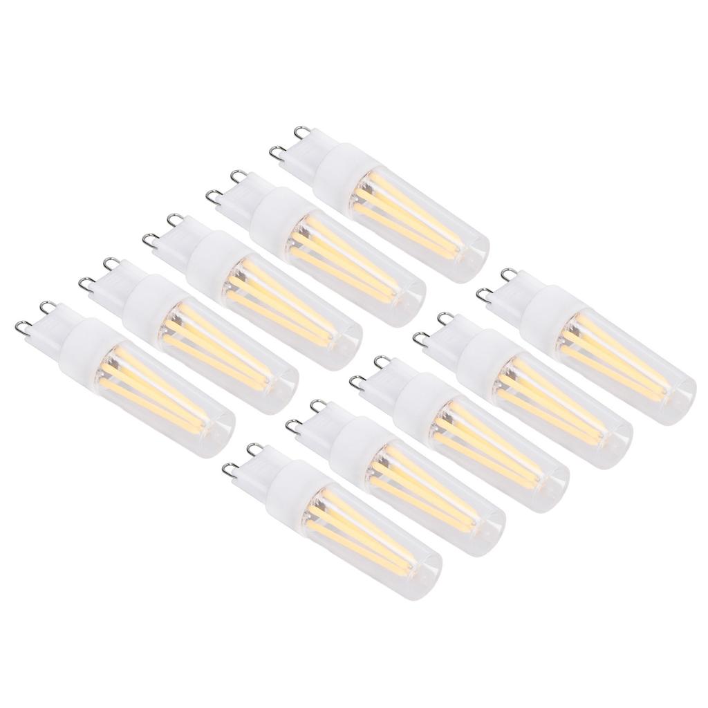 10 шт. светодиодных ламп G9, теплый свет, длинная нить накаливания, 500 лм, без мерцания, керамическая лампа накаливания для