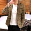 Men's Spring and Fall Casual Plaid Suit Jacket Linen Plaid Business Slim Wedding Dress Party Suit Jacket