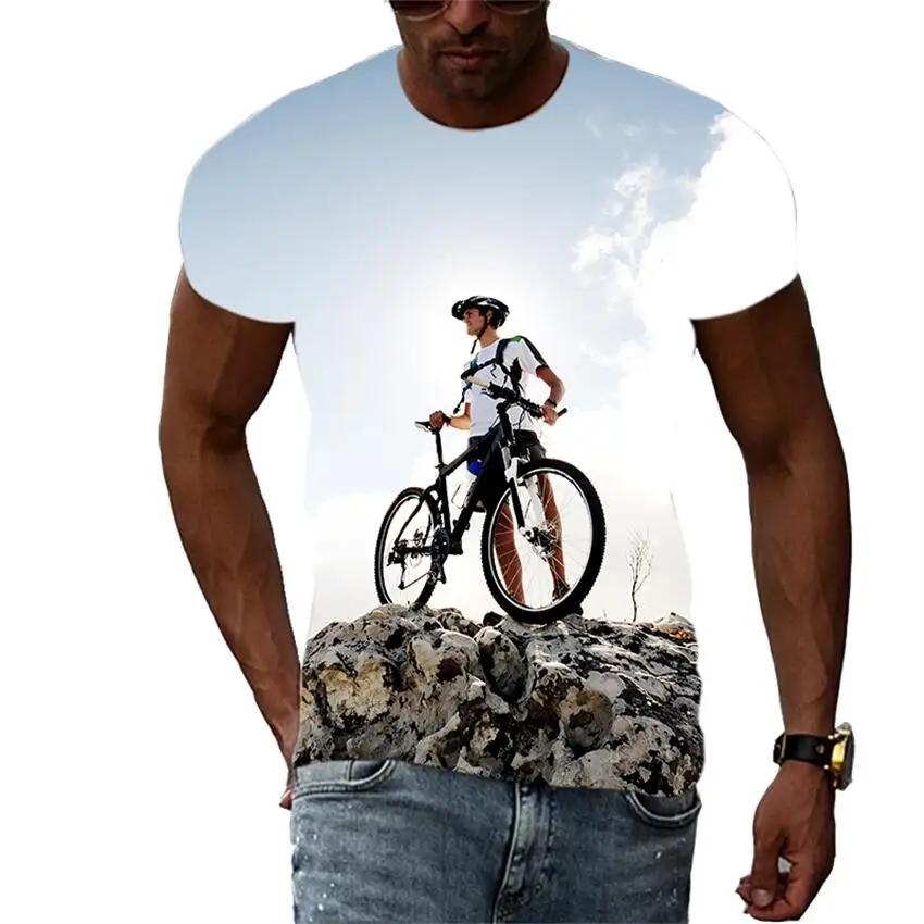 New Trend Summer Fashion Bicycle Men's T-shirt Casual Print T-shirt Hip Hop Personalized Round Neck Short Large Top