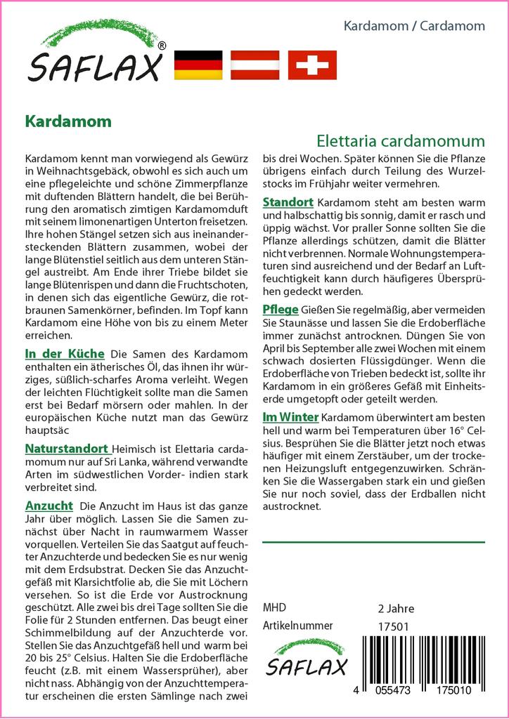 SAFLAX Garden in the Bag - Кардамон - 20 семян - С субстратом в подходящем пакете - Elettaria cardamomum