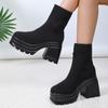 Женские ботильоны Модные туфли на платформе Блочные каблуки Женские сапоги Однотонные женские туфли-лодочки Сексуальные кожаные сапоги Ботинки с квадратным носком