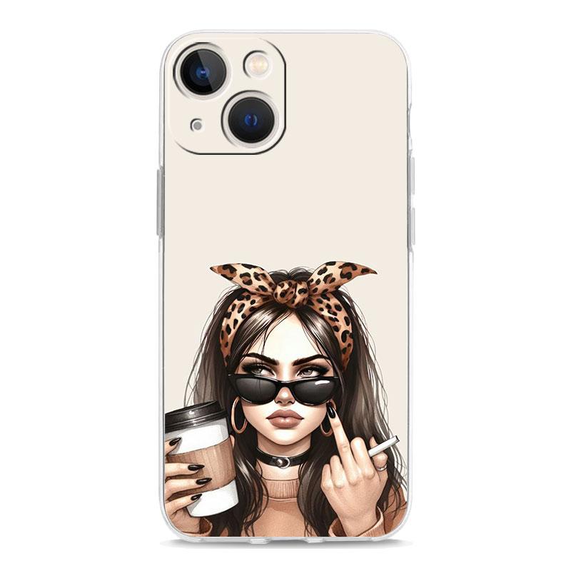 Чехол для телефона iPhone 16 Чехлы iPhone 15 12 13 14 16 Pro Max X XR XS Max 15 Plus 16Pro iPhone11 Чехол Девушка Босс Женщина Кофе